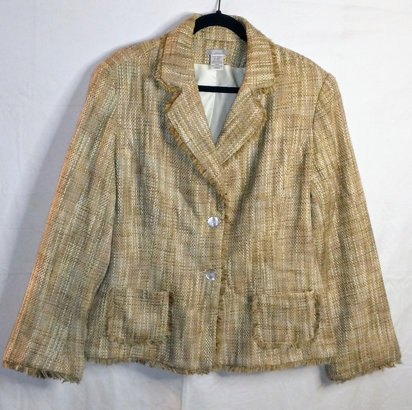 gNw Vintage Tweed Fringe Button Front Large Blazer Jacket - Picture 2 of 8